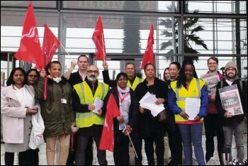 Newham payables officers protesting outside council offices, 15.10.18, photo by James Ivens