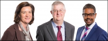 Leadership candidates from left to right Eluned Morgan, Mark Drakeford and Vaughan Gething, photos National Assembly for Wales/CC