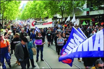 Trade union rally brings Melbourne to a standstill, photo Socialist Party Australia