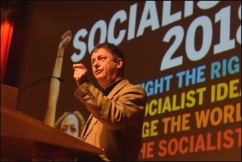 Chris Baugh speaking at Socialism 2018, photo Mary Finch