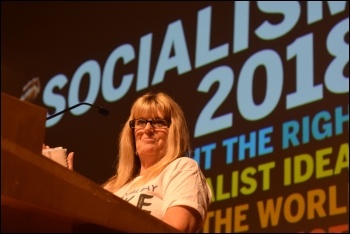 Denise Phillips speaking at Socialism 2018, photo Mary Finch