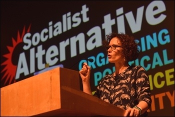 Hannah Sell speaking at Socialism 2018, photo Mary Finch