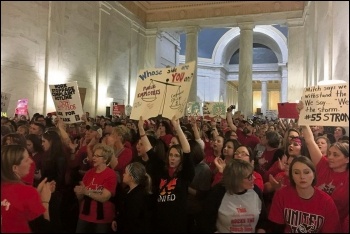 Striking West Virgina teachers protest in the state capital building, photo by Socialist Alternative