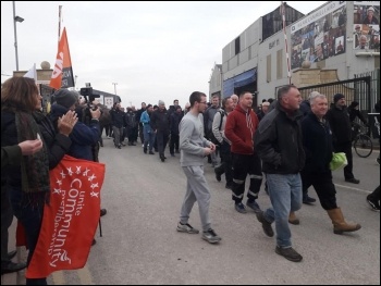 Merseyside Cammell Lairds shipbuilding workers walk out 23 November, photo Hugh Caffrey