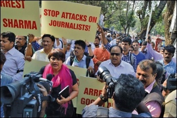 Protest by Indian journalists against attacks, photo by Mumbai Press Club