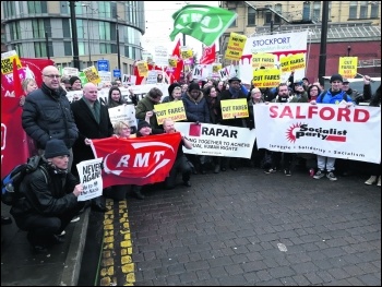 Socialist Party members join other trade unionists and supporters at the RMT picket line 12 January 2019, photo Jackie Grunsell