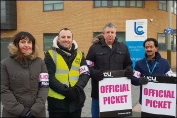 Leicester College UCU picket line at Abbey campus, 29.1.19, photo Steve Score