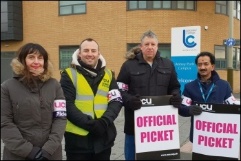 The Leicester College UCU picket line at Abbey campus, 29.1.19, photo Steve Score