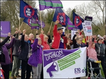 Surrey Unison marching against austerity in April 2018