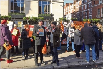 Housing campaigners protesting outside the Savills social housing auction, 19.2.19, photo London Socialist Party