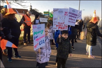 Part of the picket line at Galliard school in Enfield, 27.2.19, photo London Socialist Party
