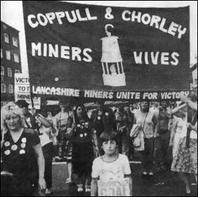 One of Joan's banners displayed on the national women's demo in support of the miners in August 1984, photo The Miner