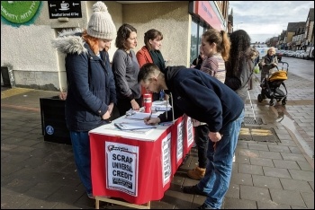 Socialist Party members campaigning against Universal Credit in Wales, photo Socialist Party Wales