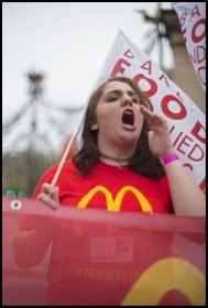 A McDonald's worker on a TUC anti-austerity demo, photo Paul Mattsson