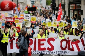 Socialist Party members march to say Tories out! photo Mathan Nathan Socialist Party members march to say Tories out! photo Mathan Nathan
