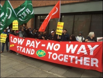 Cleaners on London Overground took strike action against low pay, photo London Socialist Party