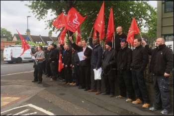 Newham gas safety and housing maintenance workers protesting ahead of threatened strike action, 3.5.19, photo by Ian Pattison