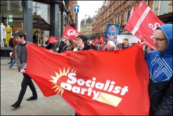 Socialist Party members on the Leeds May Day march, 4.5.19, photo Suzanne Beishon