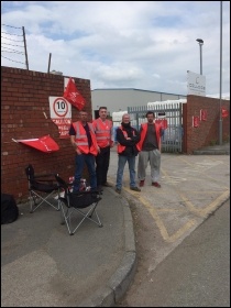 Colloids workers on strike in Kirkby May 2019, photo Neill Dunne