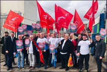 Caley workers protest against the deport's closure, photo by Unite Scotland