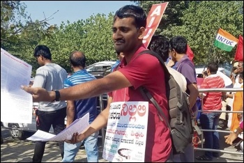 New Socialist Alternative (CWI in India) members campaigning during the historic Indian general strike, January 2019, photo by Calvin Priest