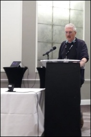 Socialist Party member Kevin Parslow addressing the 2019 trade union councils' congress, photo Iain Dalton