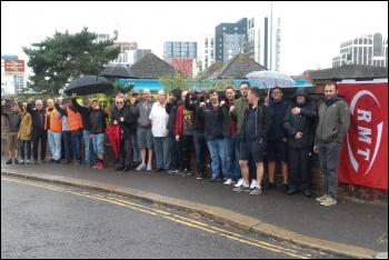 South Western Railway workers in the RMT on strike in Bournemouth, 18.6.19, photo Jane Ward