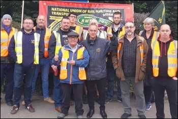 Bluestar bus drivers on strike in Southampton, supported by RMT general secretary candidate Sean Hoyle, 18.6.19, photo by Nick Chaffey