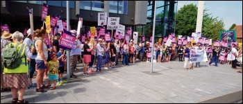 Part of the protest outside Stourbridge college, 29.6.19, photo by Nick Hart