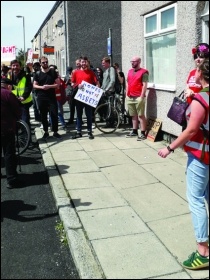 Protesting against an eviction in Liverpool’s Kensington area, 4.7.19, photo by Roger Bannister Protesting against an eviction in Liverpool’s Kensington area, 4.7.19, photo by Roger Bannister