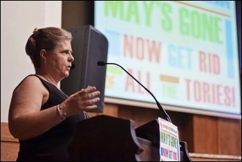 Glasgow equal pay striker Lyn Marie O'Hara at the NSSN conference, 6.7.19, photo by Mary Finch