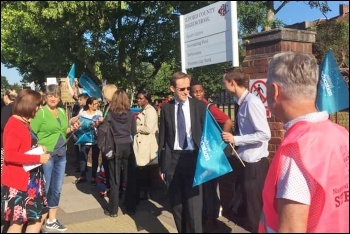 Ilford County High School staff on strike, July 2019, photo East London Socialist Party