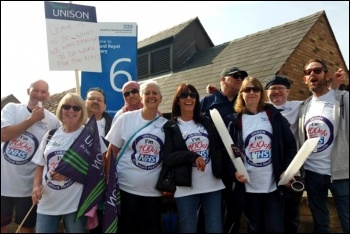 Bradford hospital workers on strike, July 2019, photo Bradford Socialist Party