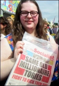 Selling the Socialist at the Durham Miners' Gala, July 2019, photo Elaine Brunskill