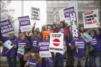 Barnet Council workers on strike against outsourcing in 2015, photo Socialist Party
