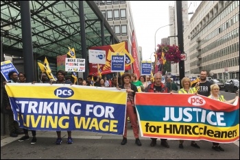 BEIS cleaners and caterers on strike, 29.7.19, photo Paula Mitchell