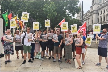 Socialist Party members sold over 80 copies of the Socialist across the two protests against Boris Johnson on 10 and 11 July 2019, photo Ian Pattison