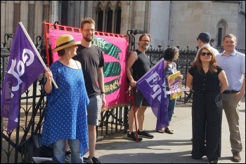 Equity members on a protest against Universal Credit outside the High Court, 17.7.19, photo NSSN