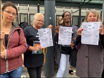 PCS national executive member & Socialist Party member Marion Lloyd (right) supporting BEIS strikers , photo Paula Mitchell