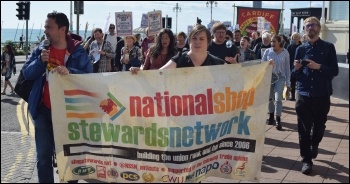 The NSSN in Brighton lobbying the TUC, 8.9.19.  photo Mary Finch