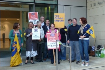 Marion Lloyd (second left) on strike with fellow workers and PCS members, photo Marion Lloyd for PCS GS