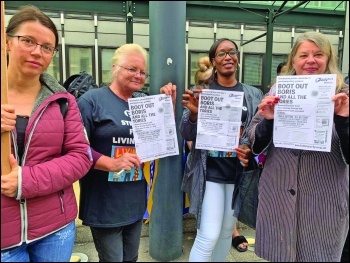 BEIS strikers joined on the picket line by Marion Lloyd (right), photo Paula Mitchell