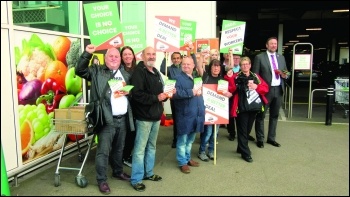 GMB union members protest outside Asda in South Shields, photo Elaine Brunskill