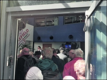 Pensioners occupy Leeds BBC office in protest at TV license attack, photo Iain Dalton Pensioners occupy Leeds BBC office in protest at TV license attack, photo Iain Dalton