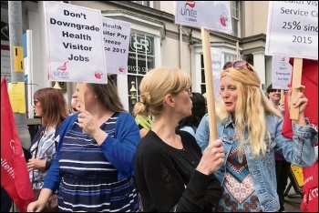 Lincolnshire health visitors, organised by general union Unite, protesting against a council-imposed pay freeze, photo by Mansfield Socialist Party