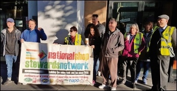 PCS union members are joined by NSSN chair Rob Williams on their DVSA picket line in Nottingham, photo by Gary Freeman