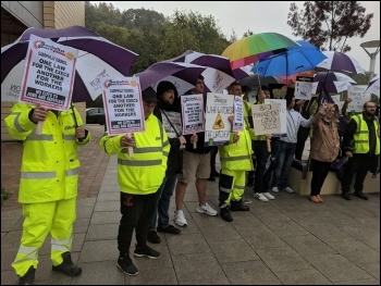 Caerphilly bin workers protest October 2019, photo Dave Reid