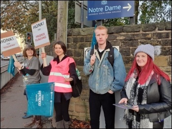 NEU pickets at Notre Dame sixth-form college, photo Iain Dalton