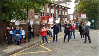 Lobby of Enfield Labour Party meeting, photo North London Socialist Party