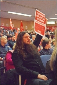 Supporting the post workers at the Socialism 2019 Saturday rally, photo Mary Finch